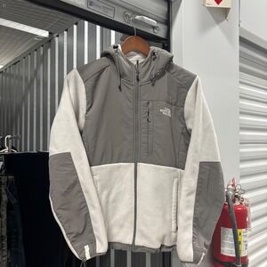 The North Face Fleece Denali Hoodie Jacket Women's Medium Gray White Full Zip
